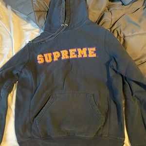 100% cotton navy blue supreme hoodie